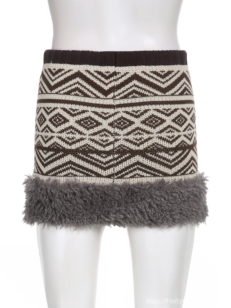 Y2K High Waisted Knitted Mini Skirt - Grunge Winter Preppy