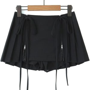 Y2K High Waisted Zipper Mini Linen Skirt