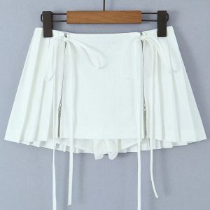 Y2K High Waisted Zipper Mini Linen Skirt