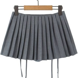 Y2K High Waisted Zipper Mini Linen Skirt