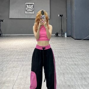 Y2K Hiphop Black Pink Sweatpants