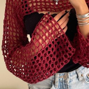 Y2K Hollow Out Crochet Bolero Knit Shrug - Vintage Streetwear