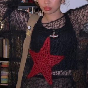 Y2K Hollow Out Knitted Star Sweater Top