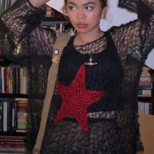 Y2K Hollow Out Knitted Star Sweater Top