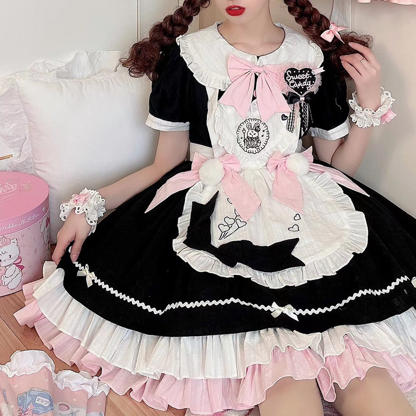 Y2K Japanese Sweet French Maid Cosplay Lolita Uniform