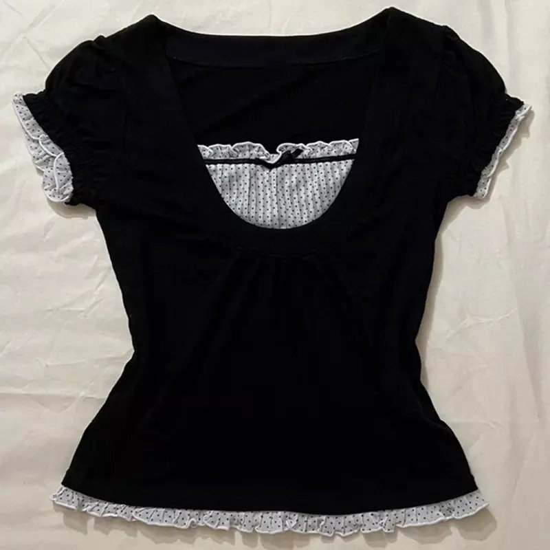 Y2K Kawaii Babydoll Lace Trim Coquette T-Shirt