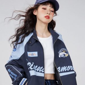 Y2K Kawaii Cinnamoroll Biker Punching Cartoon Winter Jacket