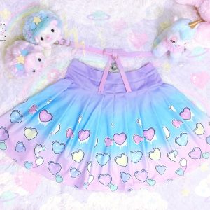 Y2K Kawaii Cute Pleated Skirt in Pastel Gradient - Fairy Kei Harajuku Fashion