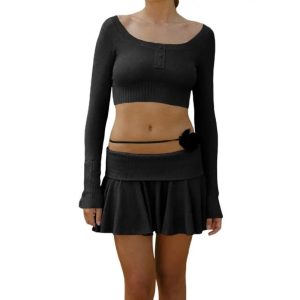 Y2K Knitted Skirt and Crop Top Set