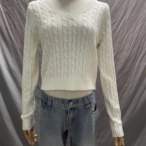 Y2K Knitted V-Neck Sweater for Winter Layering