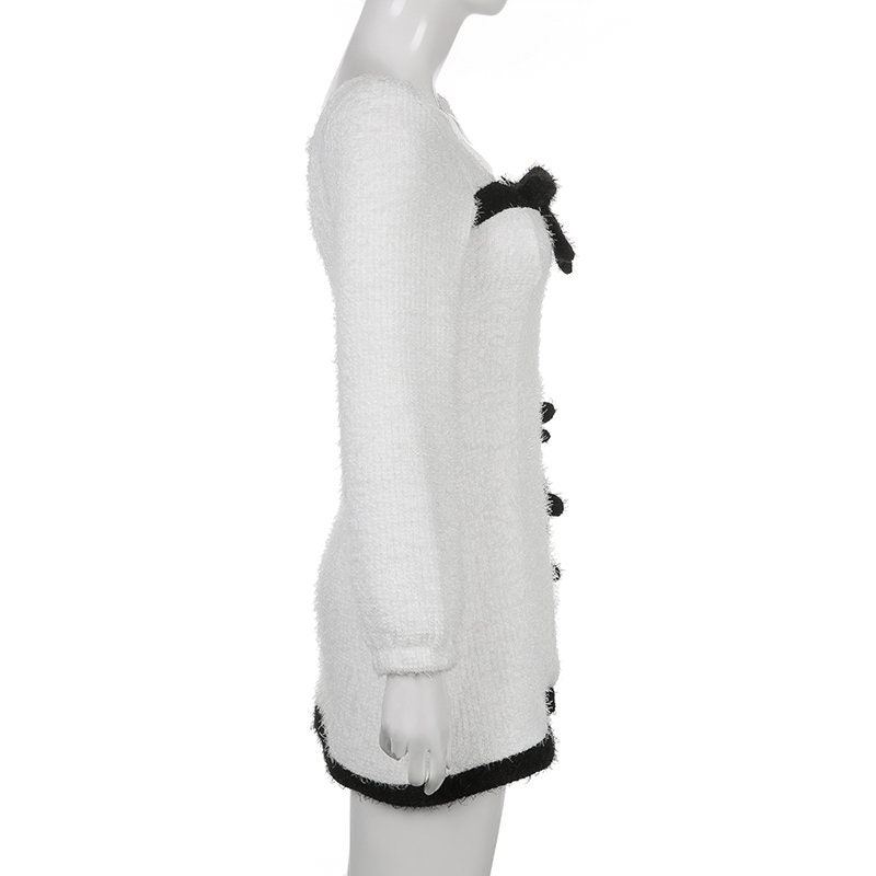 Y2K Korean Fashion Aesthetic Mini Dress - Furry White Kawaii Square Collar