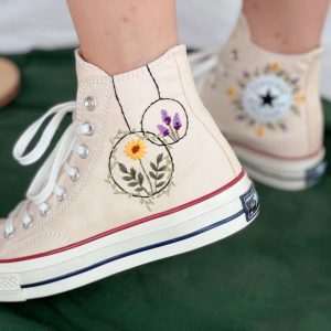 Y2K Lavender and Sunflower Embroidered Wedding Converse