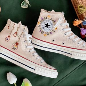 Y2K Lavender and Sunflower Embroidered Wedding Converse