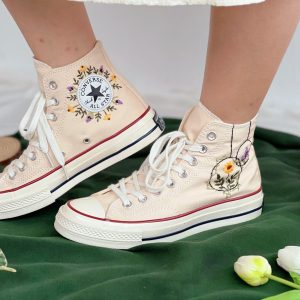 Y2K Lavender and Sunflower Embroidered Wedding Converse