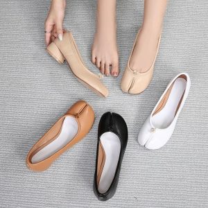 Y2K Leather Tabi Split-Toe Flats | Retro Style Slip Ons