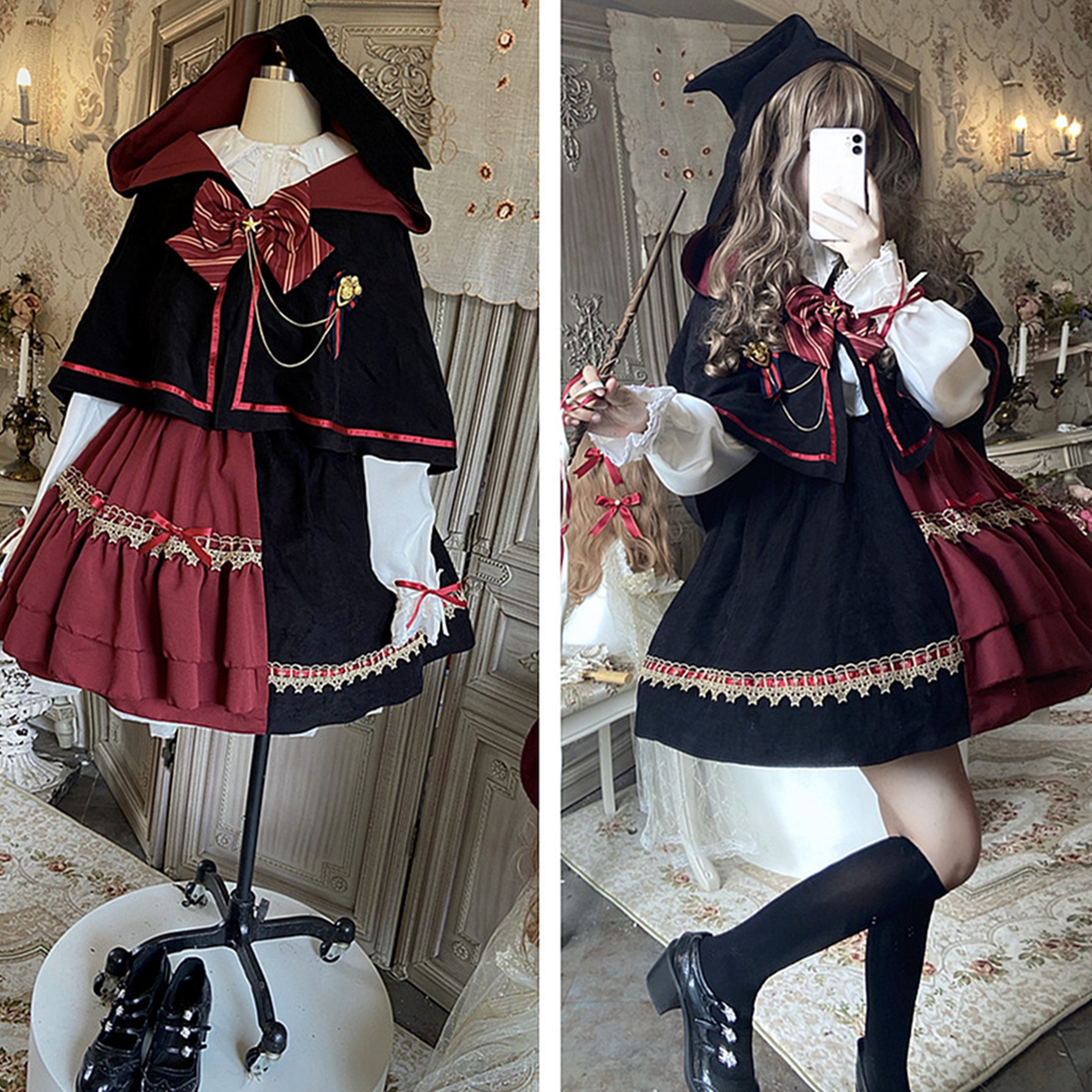 Y2K Lolita Dress with Cloak - Ruffle Cosplay Costume