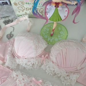 Y2K Lolita Lingerie Set - Sweet Pink Ruffle Embroidery