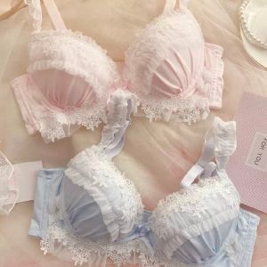 Y2K Lolita Lingerie Set - Sweet Pink Ruffle Embroidery