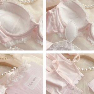 Y2K Lolita Lingerie Set - Sweet Pink Ruffle Embroidery