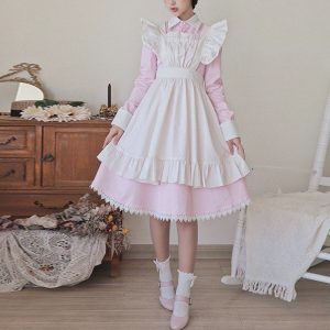 Y2K Long-Sleeved Maid Dress - Traditional Japanese Cosplay