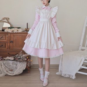 Y2K Long-Sleeved Maid Dress - Traditional Japanese Cosplay