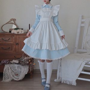 Y2K Long-Sleeved Maid Dress - Traditional Japanese Cosplay