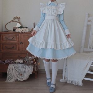 Y2K Long-Sleeved Maid Dress - Traditional Japanese Cosplay