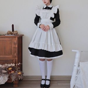 Y2K Long-Sleeved Maid Dress - Traditional Japanese Cosplay