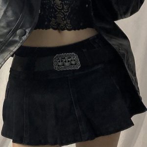 Y2K Low Waist Micro Skirt with Pockets and Patchwork - Streetwear Goth Aesthetic