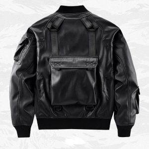 Y2K Men's Black Casual Bomber Jacket with Multiple Pockets