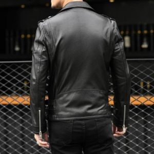 Y2K Men's Black Vegan Leather Biker Jacket with Zipper