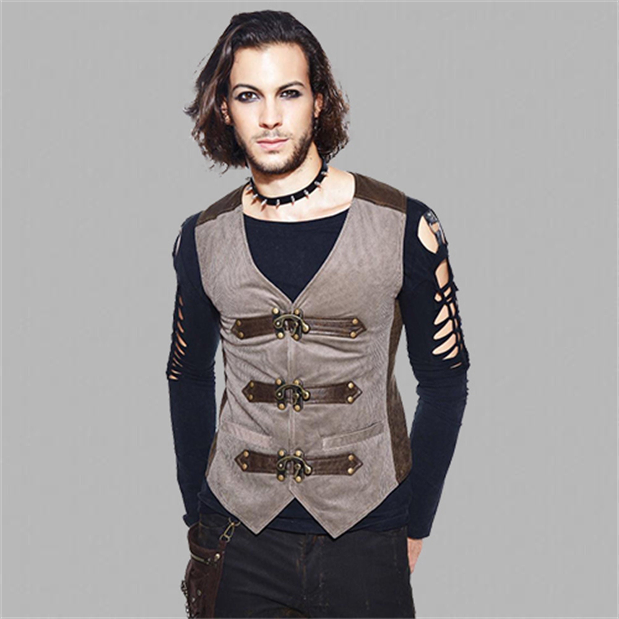 Y2K Men's Leather Waistcoat with Buckles