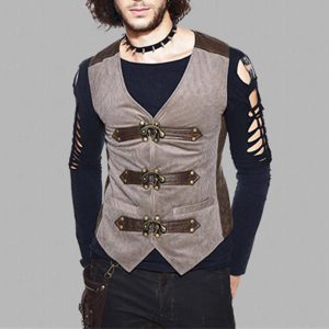 Y2K Men's Leather Waistcoat with Buckles