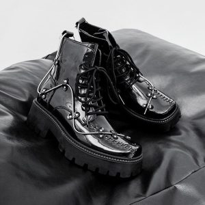 Y2K Men's Patent Leather Martin Style Boots