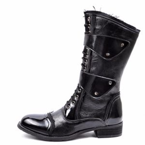 Y2K Men's Patent Leather Mid Leg Boots