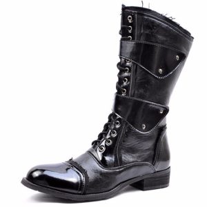 Y2K Men's Patent Leather Mid Leg Boots