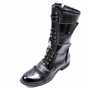 Y2K Men's Patent Leather Mid Leg Boots