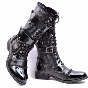 Y2K Men's Patent Leather Mid Leg Boots