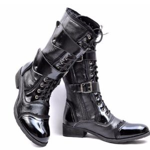 Y2K Men's Patent Leather Mid Leg Boots