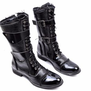 Y2K Men's Patent Leather Mid Leg Boots