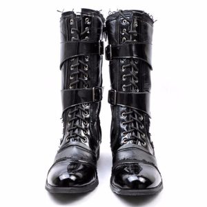 Y2K Men's Patent Leather Mid Leg Boots