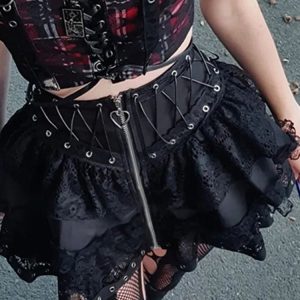 Y2K Mini Skirt with Retro Gothic Punk Lace