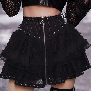 Y2K Mini Skirt with Retro Gothic Punk Lace