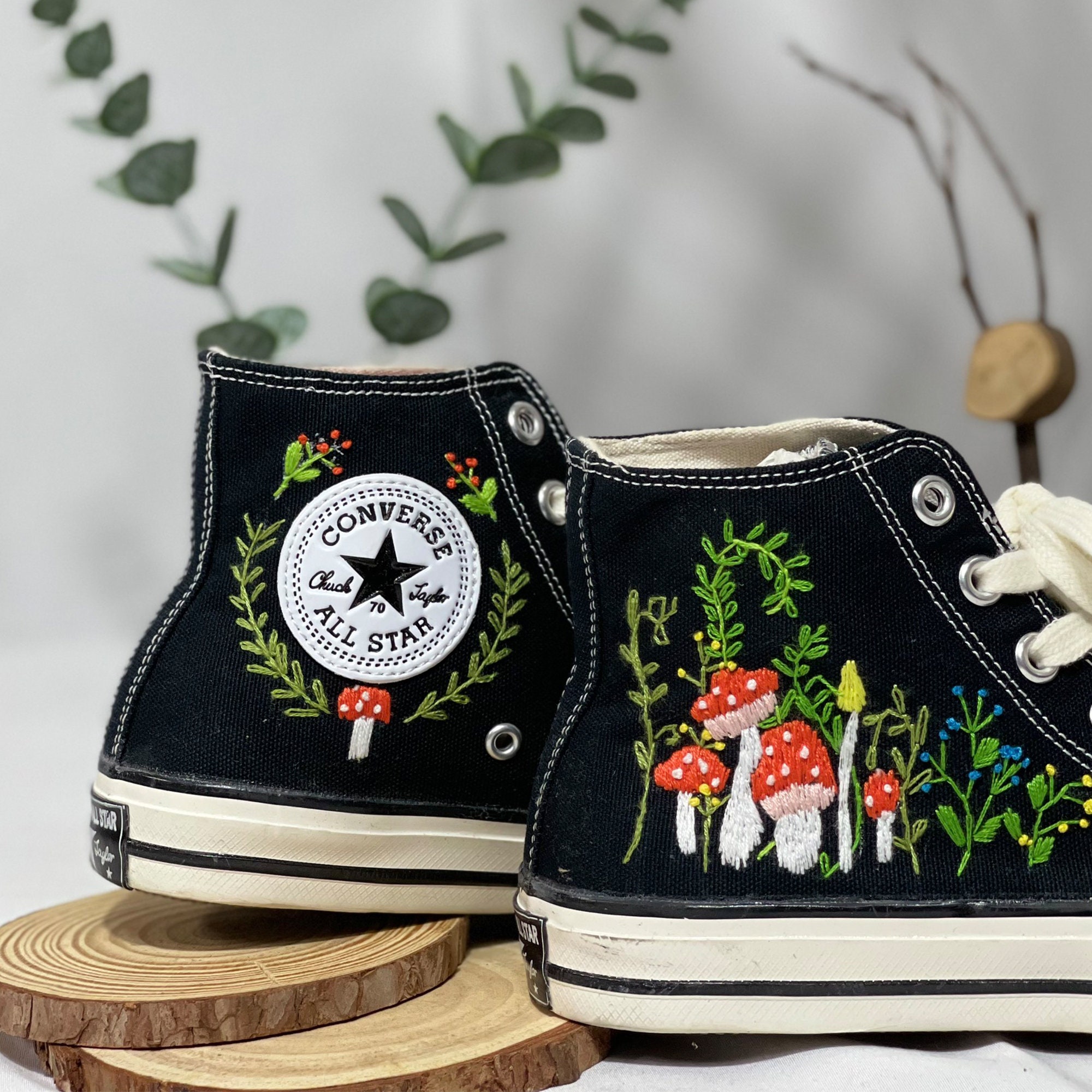 Y2K Mushroom and Flower Converse Shoes