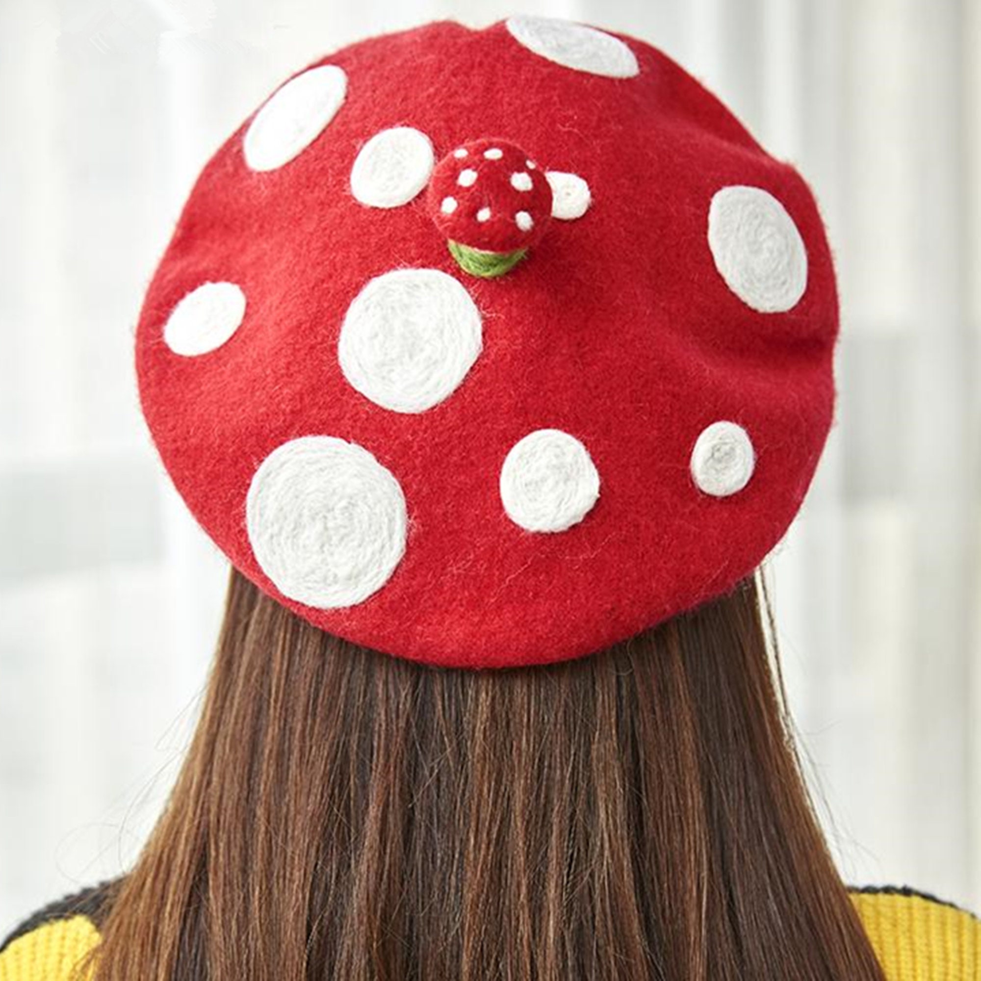 Y2K Mushroom Wool Hat with Needle Felted Design