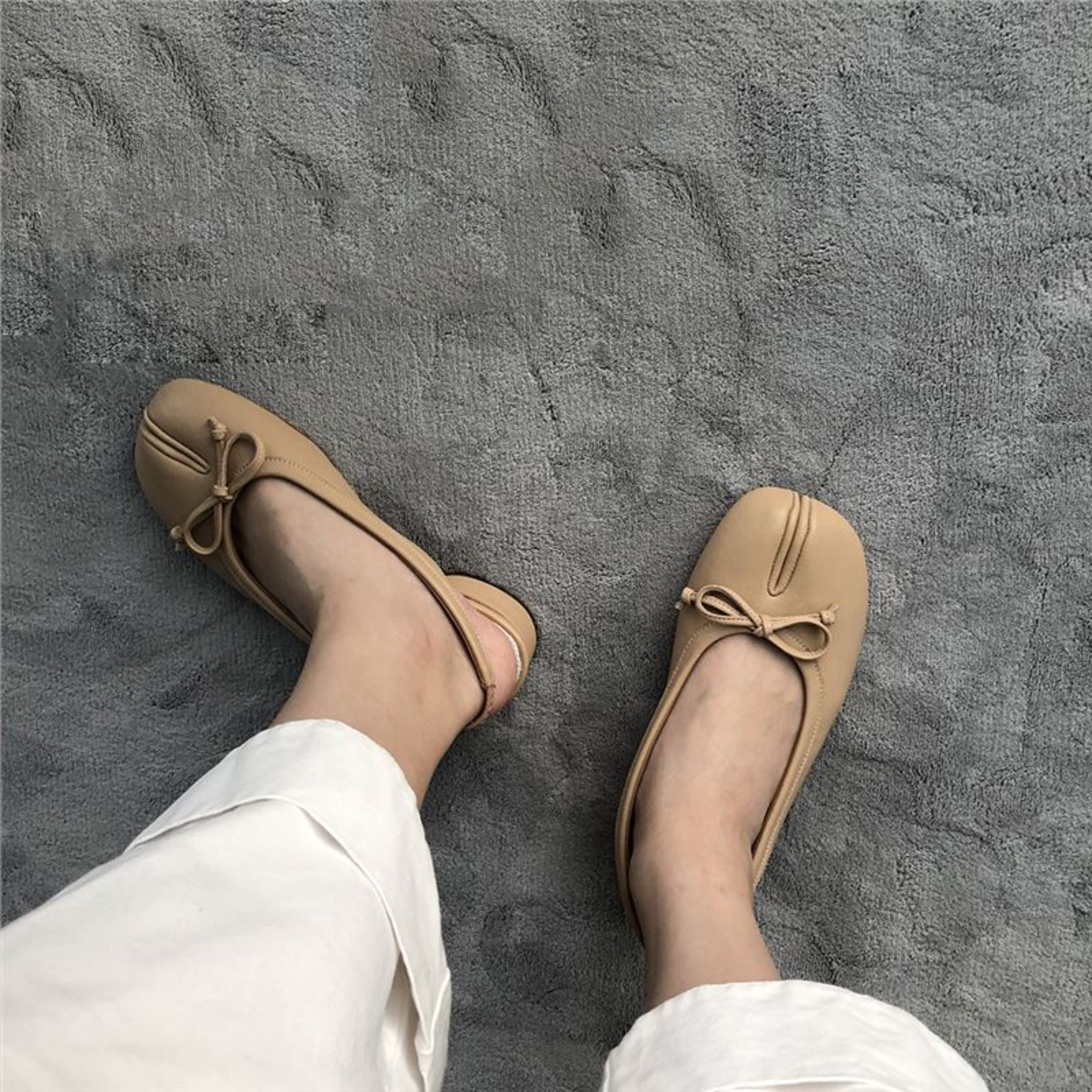 Y2K Nude Leather Mary Jane Flats