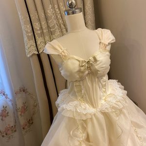 Y2K Off-white Princess Dress Pearlescent Lolita Fairy Prom Dress