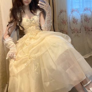 Y2K Off-white Princess Dress Pearlescent Lolita Fairy Prom Dress