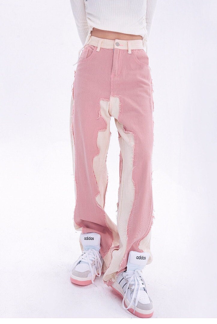Y2K Pink High Waist Baggy Jeans - Women's Wide Leg Streetwear