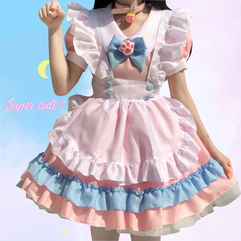 Y2K Pink Lolita Maid Cosplay Costume - One Size